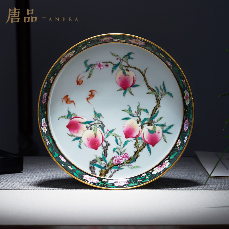 Archaize of jingdezhen porcelain live pot bearing fruit snacks disc yongzheng pastel peach peach five bats four furnishing articles