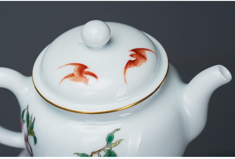 Tang Pin peach jingdezhen enamel teapot pastel peach bats teapot kung fu tea set large single pot of gifts