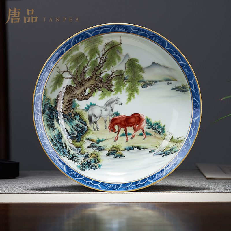 Tang Pin pastel blue steeds decorative hanging dish of jingdezhen ceramic checking made POTS dry fruit bowl Chinese style furnishing articles