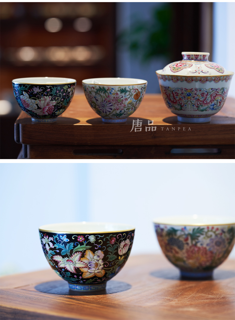 Colored enamel masters cup checking flower heart black tie up branches of jingdezhen ceramic kung fu tea large single CPU