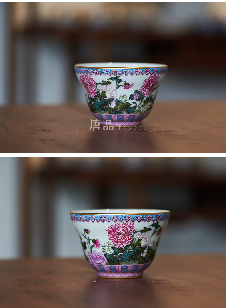 Tang Pin enamel enamel poppy count cup manually ruyi flowers large cups of jingdezhen ceramic masters cup