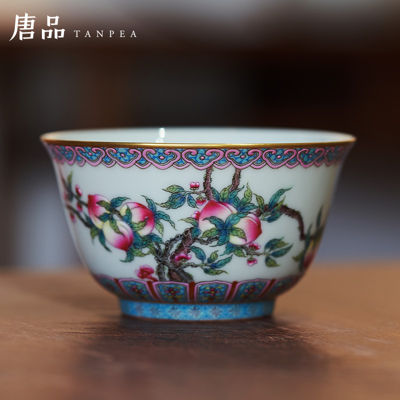 Colored enamel live corning cup personal Lord jingdezhen ceramic large peach ruyi bowl kung fu tea cups