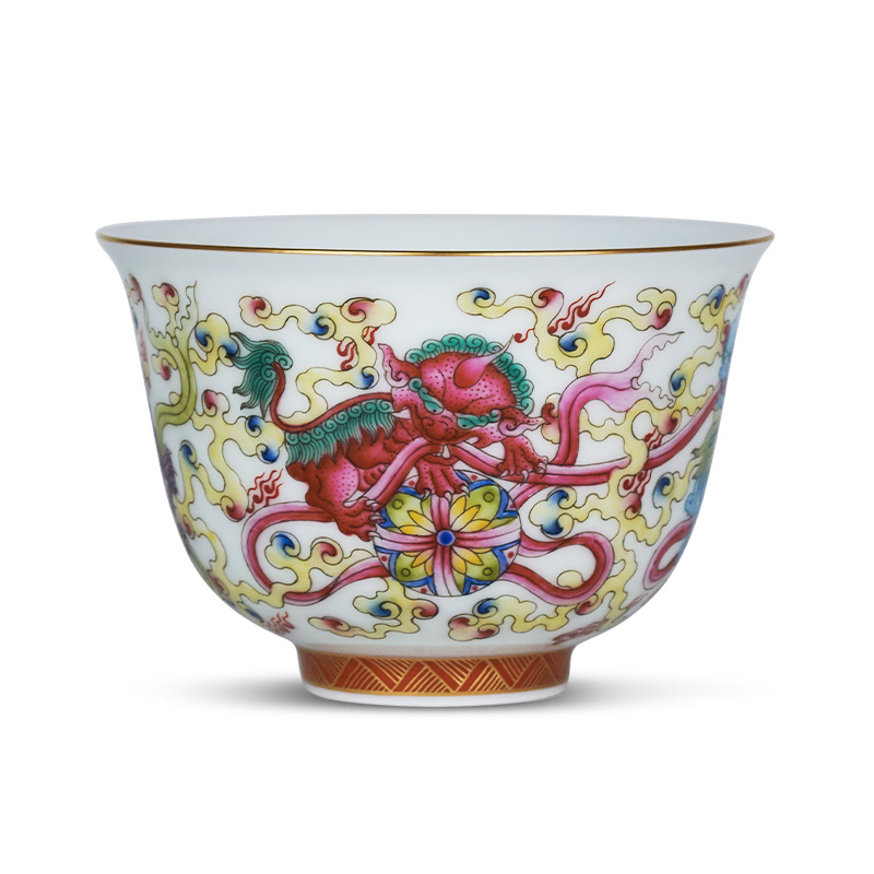 Tang Pin colored enamel lion roll silk cup less t Pacific master individual cup of jingdezhen ceramics pu single cup by hand