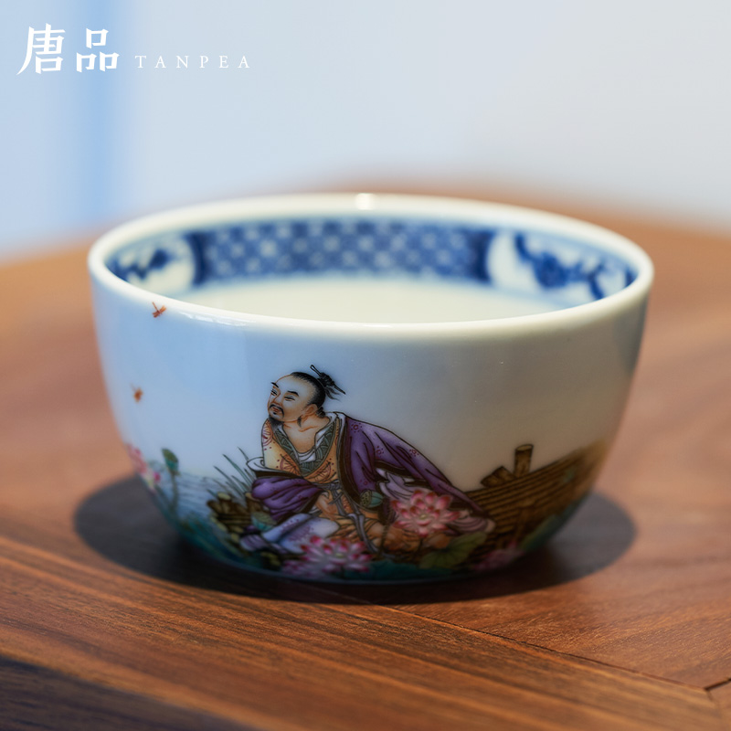 Powder enamel enamel character cup tureen manual oi - Lin said master cup LianHe poetic age of jingdezhen blue and white flowers