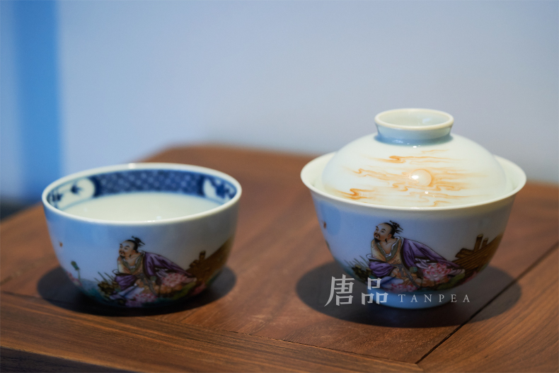 Powder enamel enamel character cup tureen manual oi - Lin said master cup LianHe poetic age of jingdezhen blue and white flowers