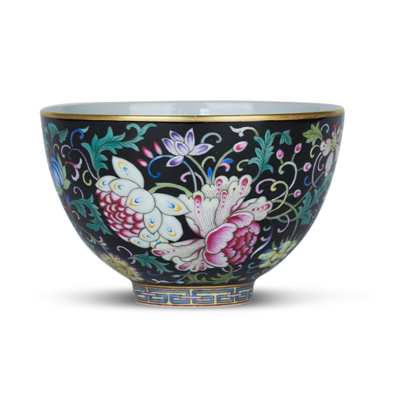 Colored enamel masters cup checking flower heart black tie up branches of jingdezhen ceramic kung fu tea large single CPU