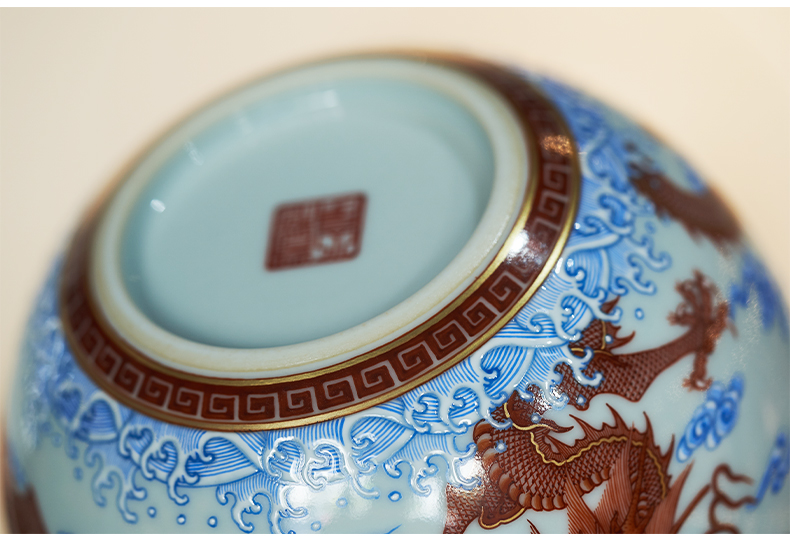 Alum red paint dragon playing gunpower wash to built water jar jingdezhen ceramic checking dragon sea water washing slag bucket