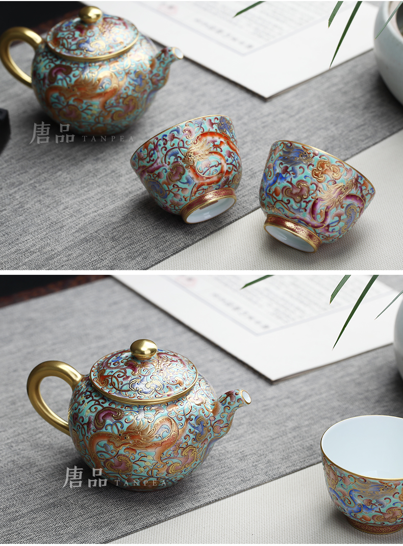 Colored enamel teapot all hand ganoderma dragon jingdezhen ceramic teapot kung fu tea set large paint a gift