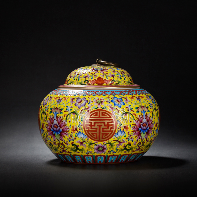 Group long - lived colored enamel jar of jingdezhen ceramic decoration ware rich ancient frame study the sitting room of Chinese style household furnishing articles