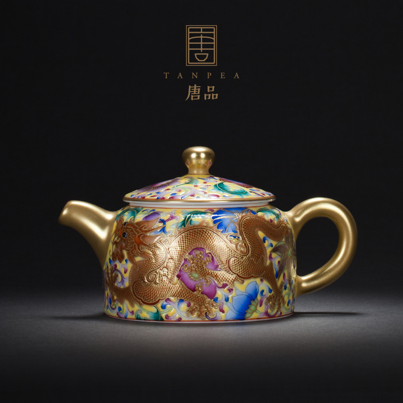 Tang Pin Qin Quan, enamel pot of jingdezhen archaize paint longfeng checking ceramic teapot kungfu single pot flowers