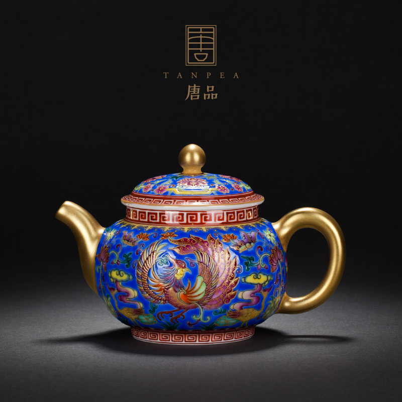 Jingdezhen ceramic all hand made blue colored enamel teapot to group of hand pot archaize single pot chicken large kung fu