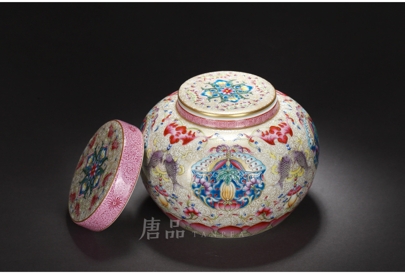 Jindi flowers and butterfly tattoo caddy fixings colored enamel lotus fish storage tank furnishing articles of jingdezhen ceramic tea pot pie storehouse