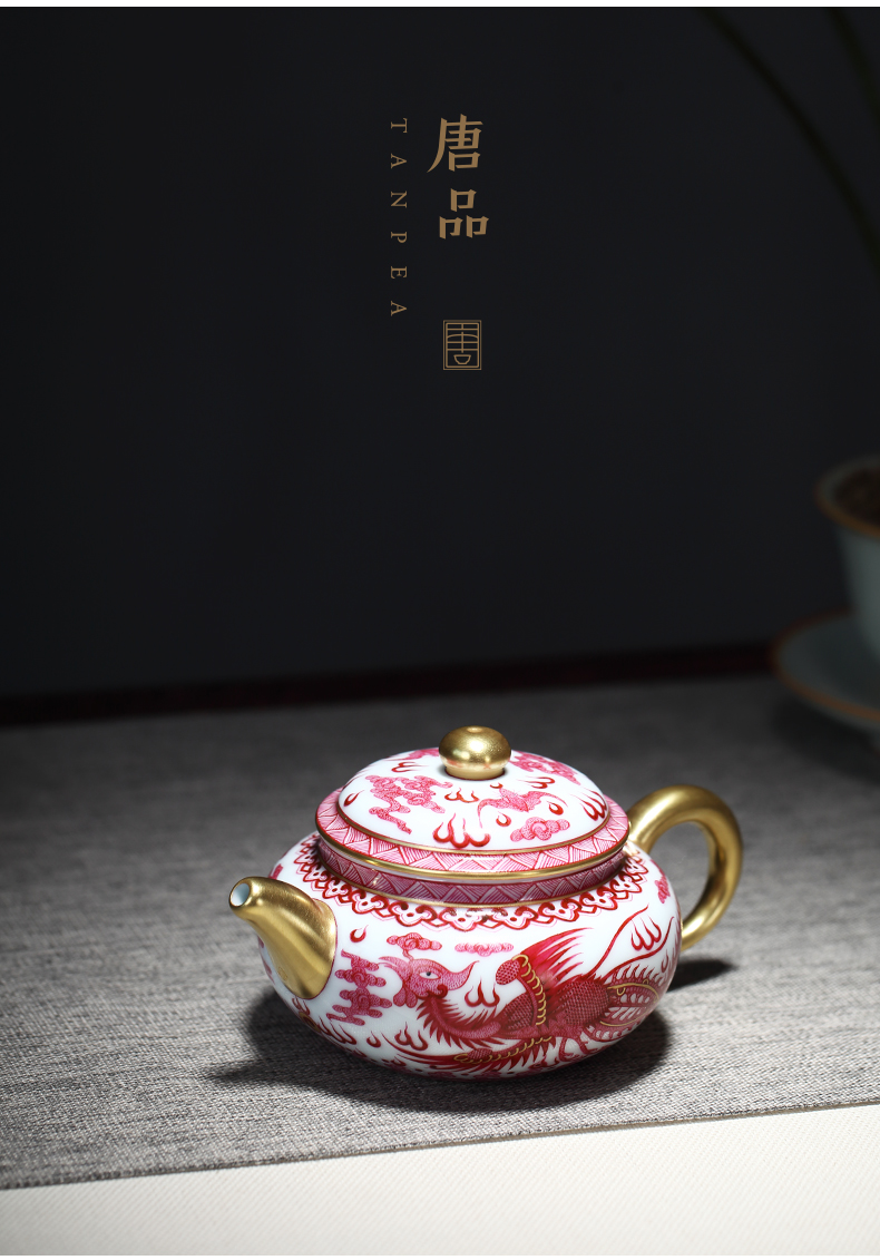 Tang Pin jingdezhen ceramic agate red double phoenix play pearl pot all hand phoenix teapot kung fu tea pot