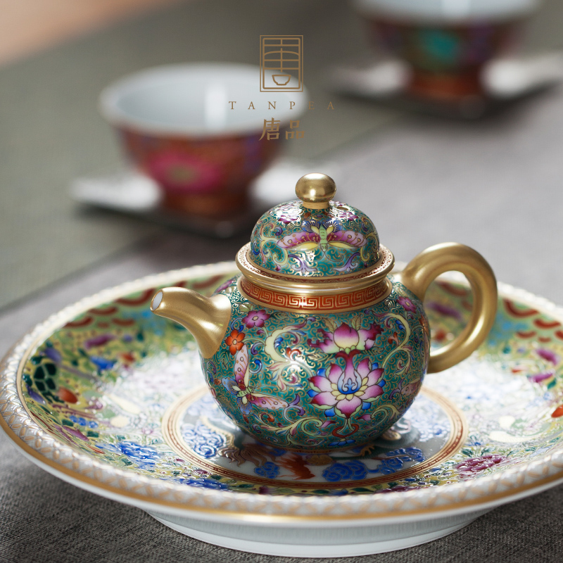 Tang Pin enamel Duo ball pot all hand enamel teapot send little teapot at the jingdezhen ceramic kung fu
