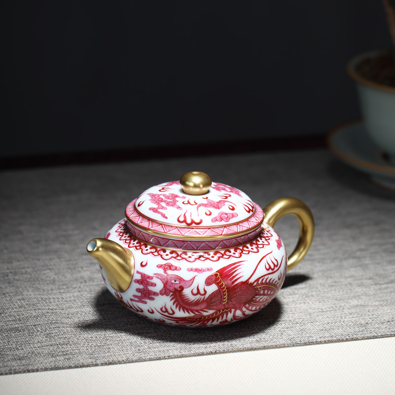 Tang Pin jingdezhen ceramic agate red double phoenix play pearl pot all hand phoenix teapot kung fu tea pot