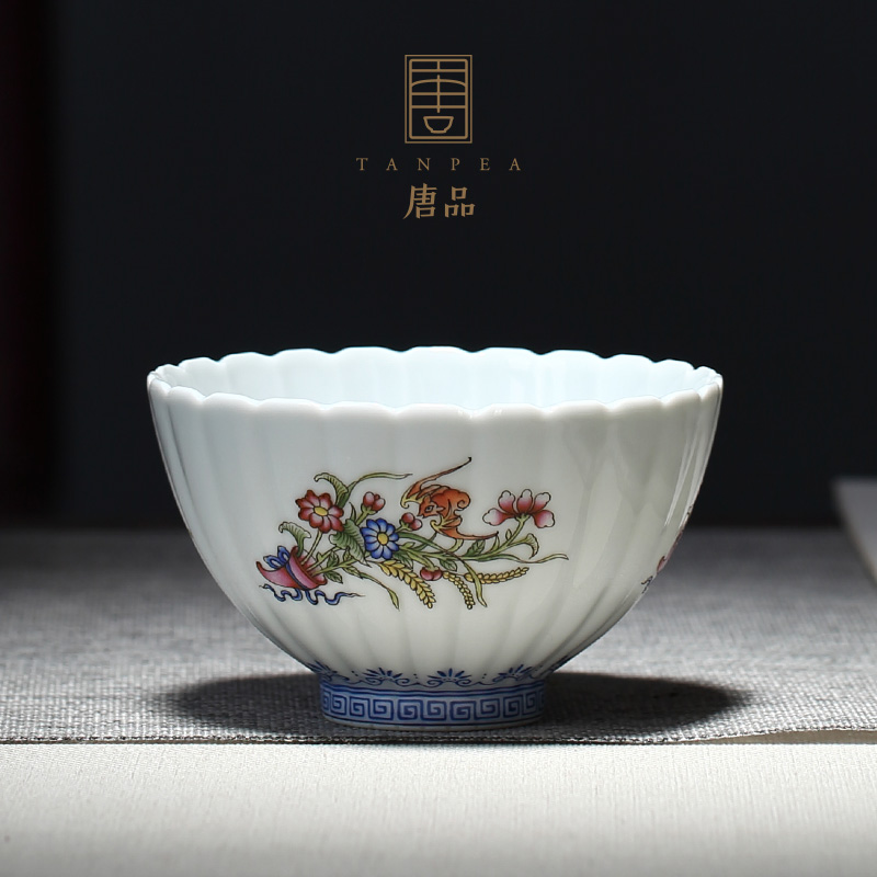 By petals Tang Pin colored enamel cup cup personal Lord jingdezhen ceramic checking flowers kwai expressions using kung fu tea set collection