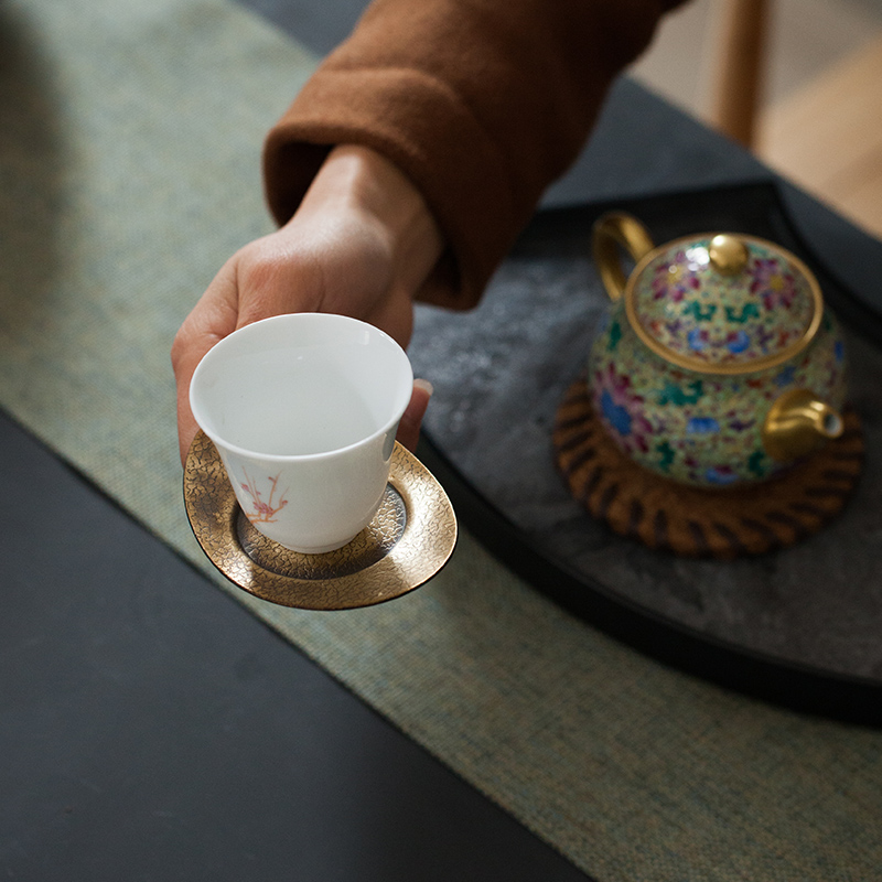 Tang Pin archaize ceramic pure copper cup mat silver piece glass heat insulation square cup mat mat round saucer tea taking with zero