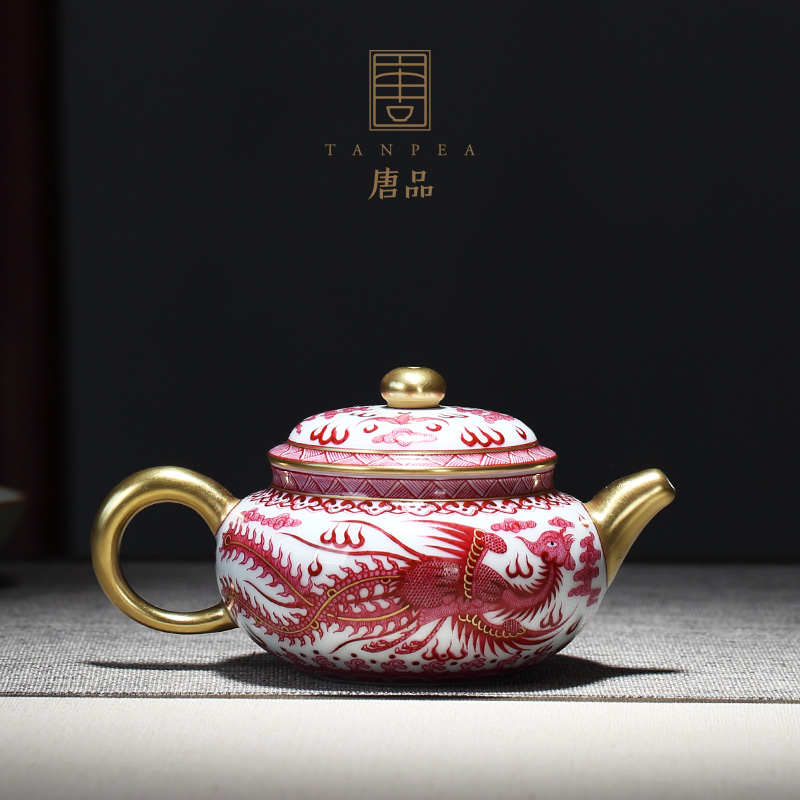 Tang Pin jingdezhen ceramic agate red double phoenix play pearl pot all hand phoenix teapot kung fu tea pot