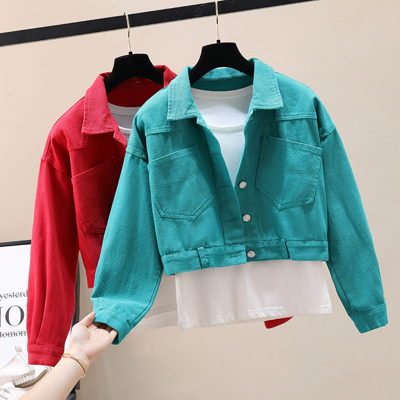 2023 Spring and Autumn New Red Denim Jacket Women's Short Loose Korean Style College Style Workwear Baseball Jacket Women's Top