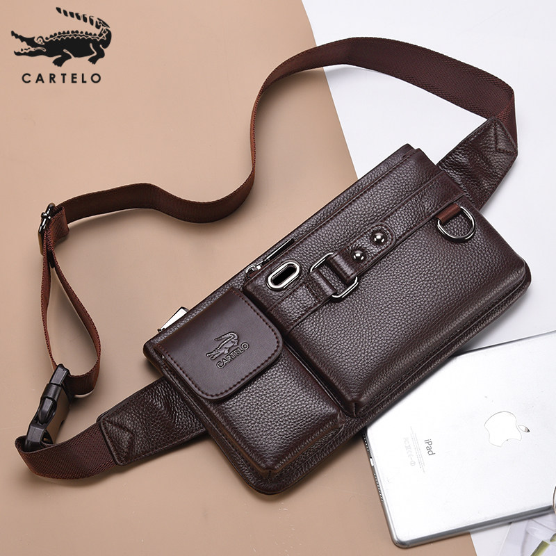 Cartelo Crocodile Waist Bag Men's Top Layer Genuine Leather New Messenger Chest Bag Large Capacity Mobile Phone Bag Casual Leather Bag