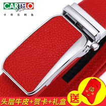 Crocodile Bull Chronoby Year Red Belt Mens Head Layer Pure Bull Leather Belt Women Genuine Leather Bull Red Pants With Wedding Gifts