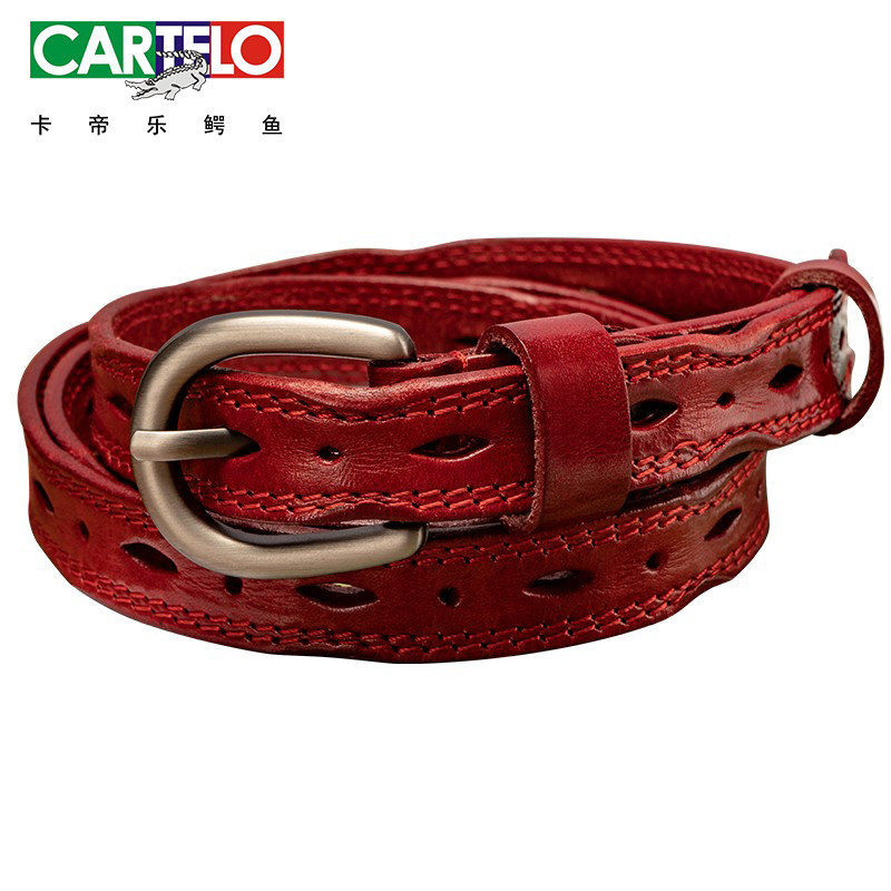Kadile crocodile belt female leather simple wild decoration Korean version thin belt head layer pure cowhide student belt