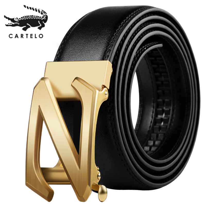 Crocodile belt men's leather automatic buckle pure cowhide belt young students letter men's pants belt tide