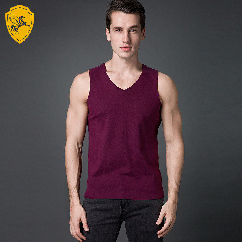 Flying Clouds Rider Wine Red Men's no-mark warm vest, sleeveless vest plus velvet V collar bottom blouse winter