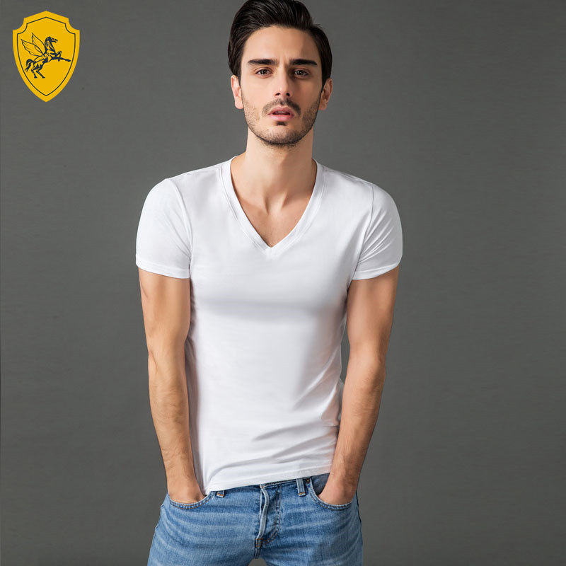 Flying Clouds Rider men's pure cotton T-shirt Summer lingerie V collar short sleeves Bottom Blouse Sports Sweatshirt Vest Men