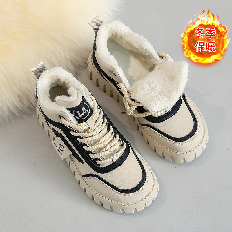 2025 New Winter Cotton Shoes for Women, Versatile Fleece-Lined Casual Shoes, High-Top Women's Shoes, Warm Snow Boots, Non-Slip Short Boots