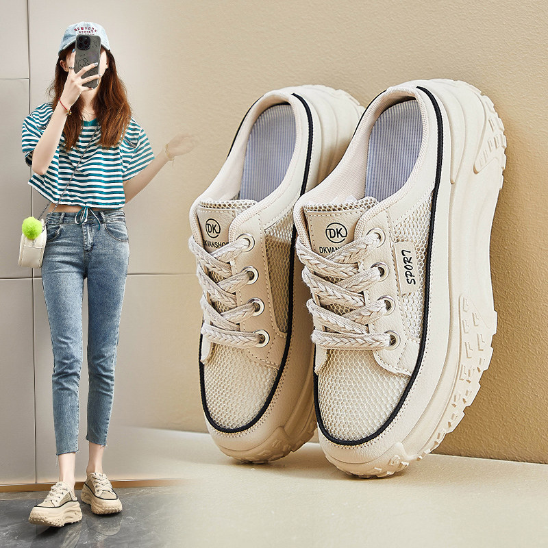 2025 Summer New Style Closed-Toe Half Slippers for Women, Thick-Soled Casual Mesh Breathable Outdoor Wear soft sole Women's Sandals