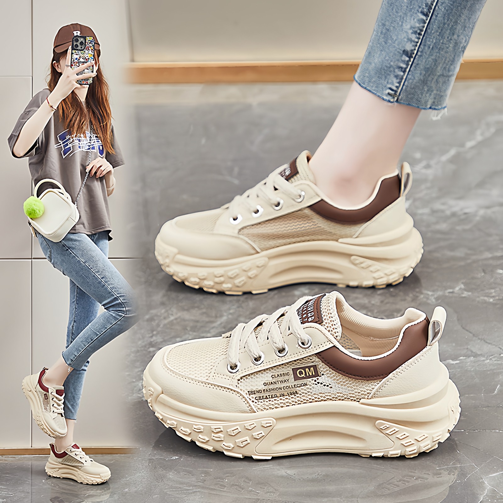 2026 Summer New Hollow Mesh Shoes for Women, Breathable Mesh Sneakers, Popular Sports Shoes, Thick-Soled Casual Shoes, Dad Shoes
