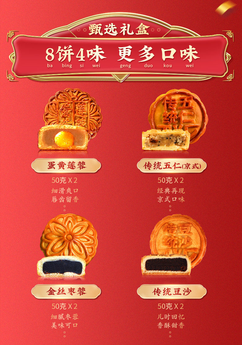 稻香村 团圆月礼礼盒8饼4味 图2