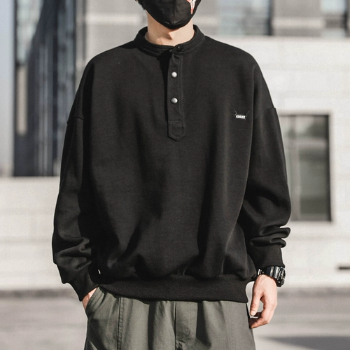 Демисезонный свитшот, куртка с капюшоном, японский лонгслив, в американском стиле, оверсайз, воротник поло