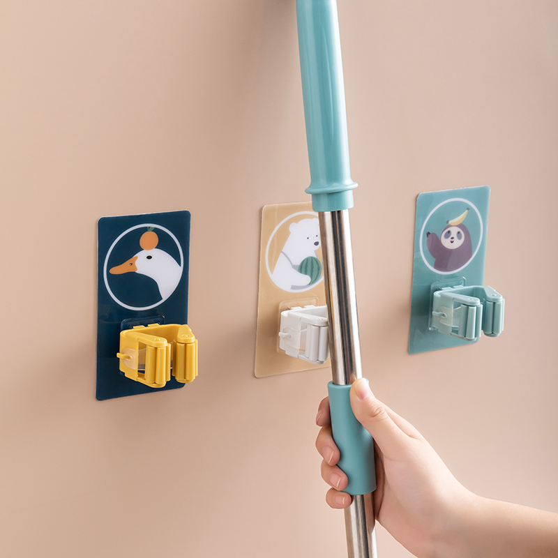 Cartoon Free Punching Hung Mop Holder Mop Clip Dressing Room Mopping Up the hook Strong wall-mounted No-mark hanging rack