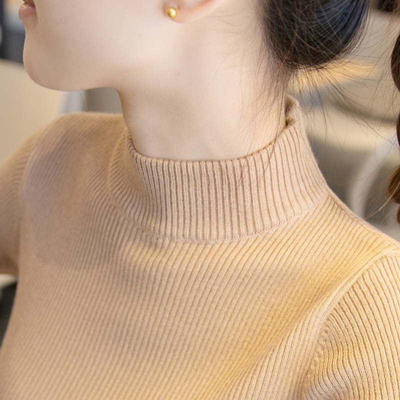 Semi-turtleneck sweater women's base sweater 2021 spring and autumn season new thin section with long-sleeved explosion-style middle-collar sweater