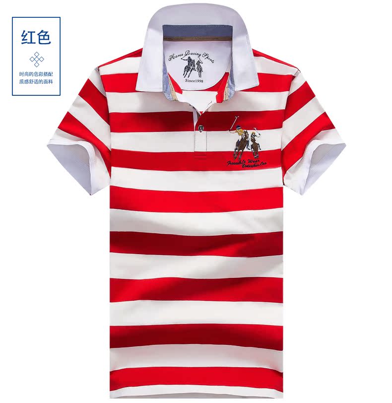 Áo sơ mi nam Huang Zi Paul sọc ngắn tay áo thun nam ve áo cỡ lớn áo polo 18 mùa hè quần áo nam áo polo ralph lauren