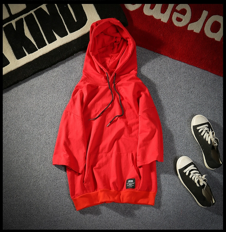 Trung Quốc có hip hop PGONE Magneto cùng màu rắn giữa áo hoodie nam áo thun hoodie nửa tay hood T áo khoác - Áo khoác đôi