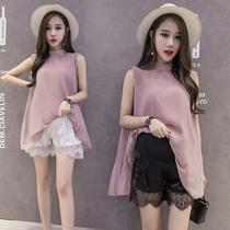 Pregnant women shirt summer pleated skirt pregnant women short sleeve chiffon jumpsuit skirt summer fashion set loose tide