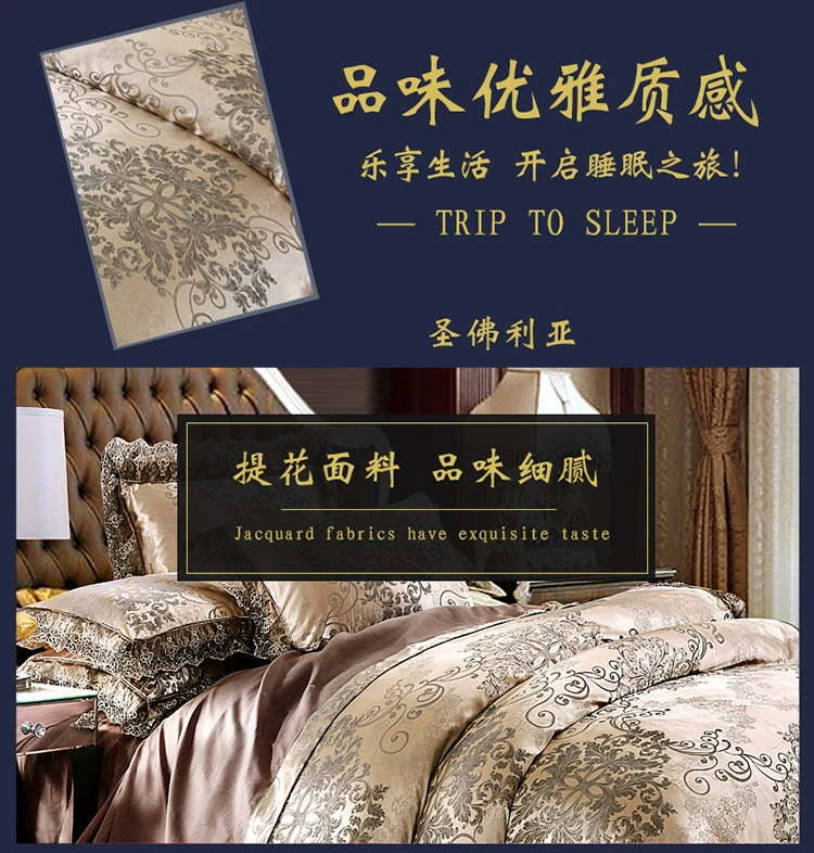 Châu Âu satin giường jacquard váy một gia đình bốn 1.8m dày giường bông ren trải giường bedspread chăn - Bộ đồ giường bốn mảnh