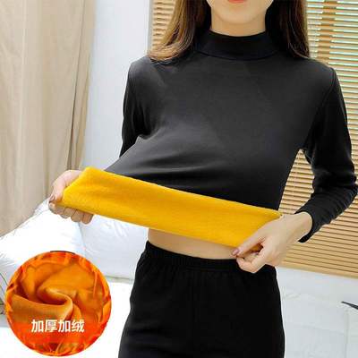 加大码保暖内衣女加绒加厚套装女士半高领