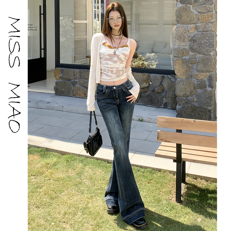 Low-Waist Denim Flared Pants for Women 2026 New Spring/Summer Dark Blue Stretchy Slim-Fit Hip-Enhancing American Style Spicy Girl Micro-Flare Pants