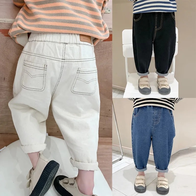 Boys' soft jeans 2022 autumn new Korean version of the Western style casual long pants small and medium children's baby cigarette pants trend