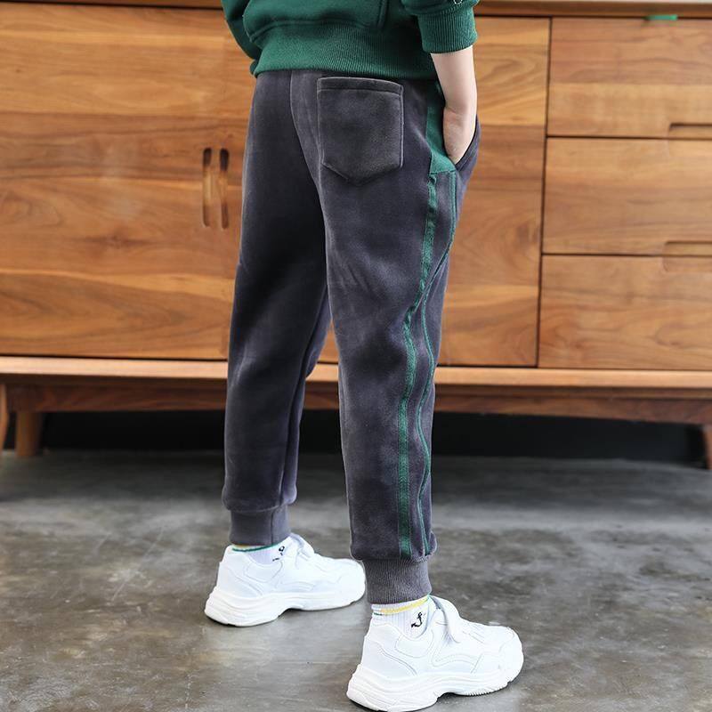 Boys' velvet pants winter clothes 2022 new children's middle and big children's all-in-one velvet thick sports pants gold velvet trousers