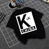 Boys t-shirt Korean version of the Western style children in the big boy baby summer cotton loose short-sleeved black and white half-sleeved tide brand