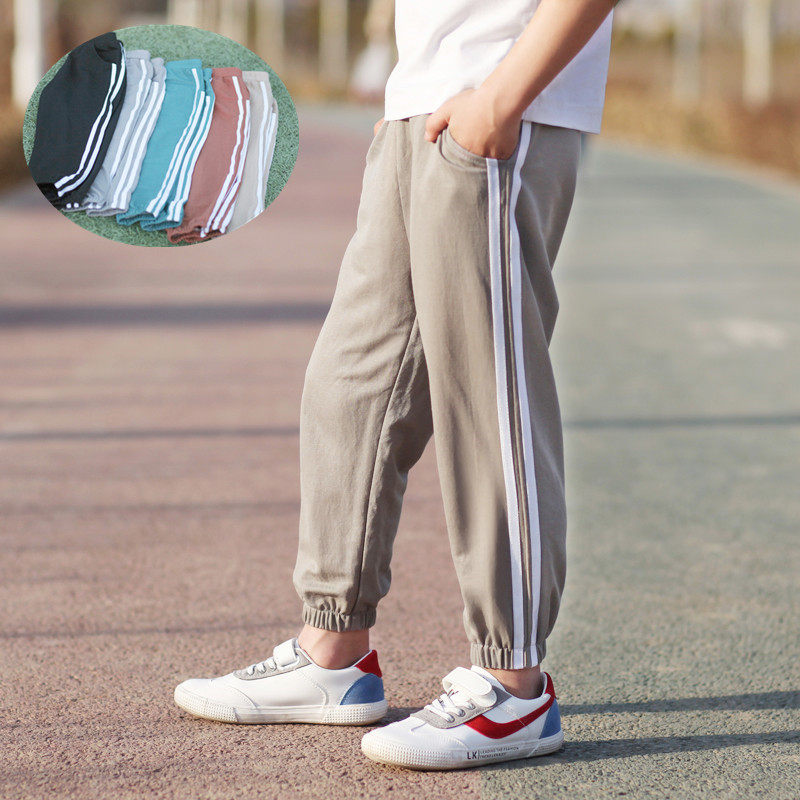 Boys anti-mosquito pants thin section 2022 summer new middle-aged children loose Western style casual ice silk lantern nine-point trousers