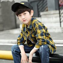 Boys cotton shirts brushed 2022 new spring and autumn childrens boys plaid shirts in the big boys foreign style Korean version of the tide