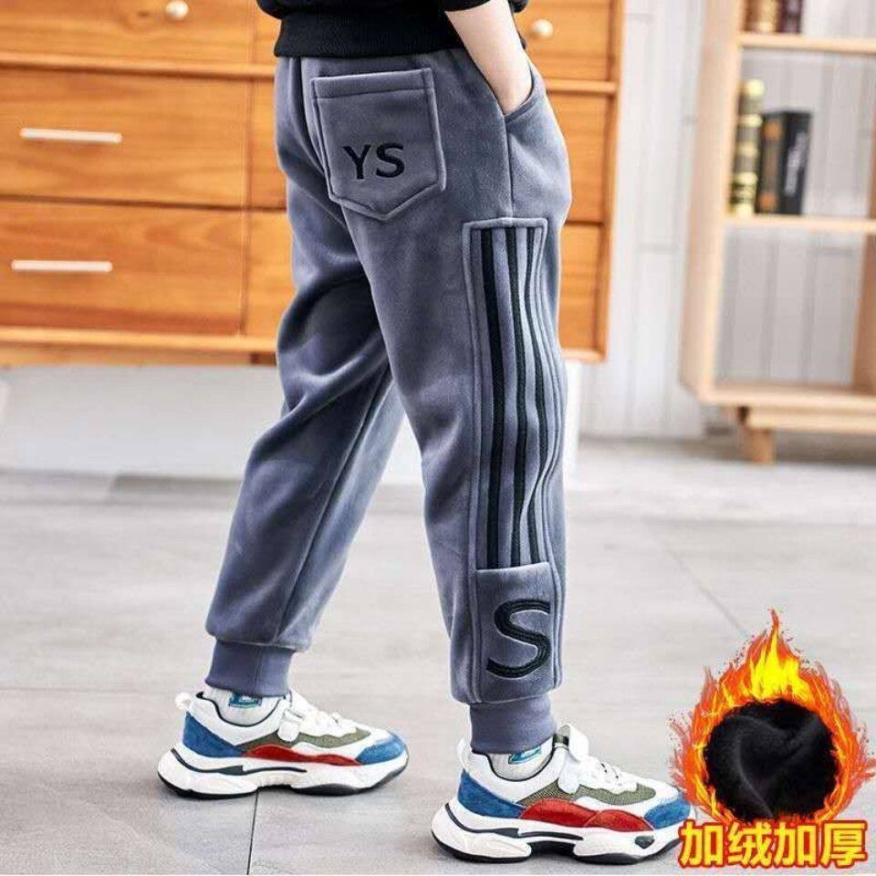 Boys' pants plus fleece thick autumn and winter style one-piece velvet foreign pie in the big boy gold velvet casual sports pants tide