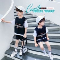 Boys summer suits 2022 new western style childrens sports boys medium and large childrens clothing summer quick-drying clothes are handsome and trendy