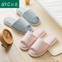 Home couple non-slip cotton and linen slippers spring and autumn indoor soft soles mens Japanese open home shoes women